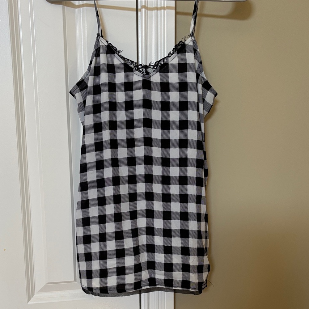 princess vera wang Black & White Gingham Lace-Trim Slip